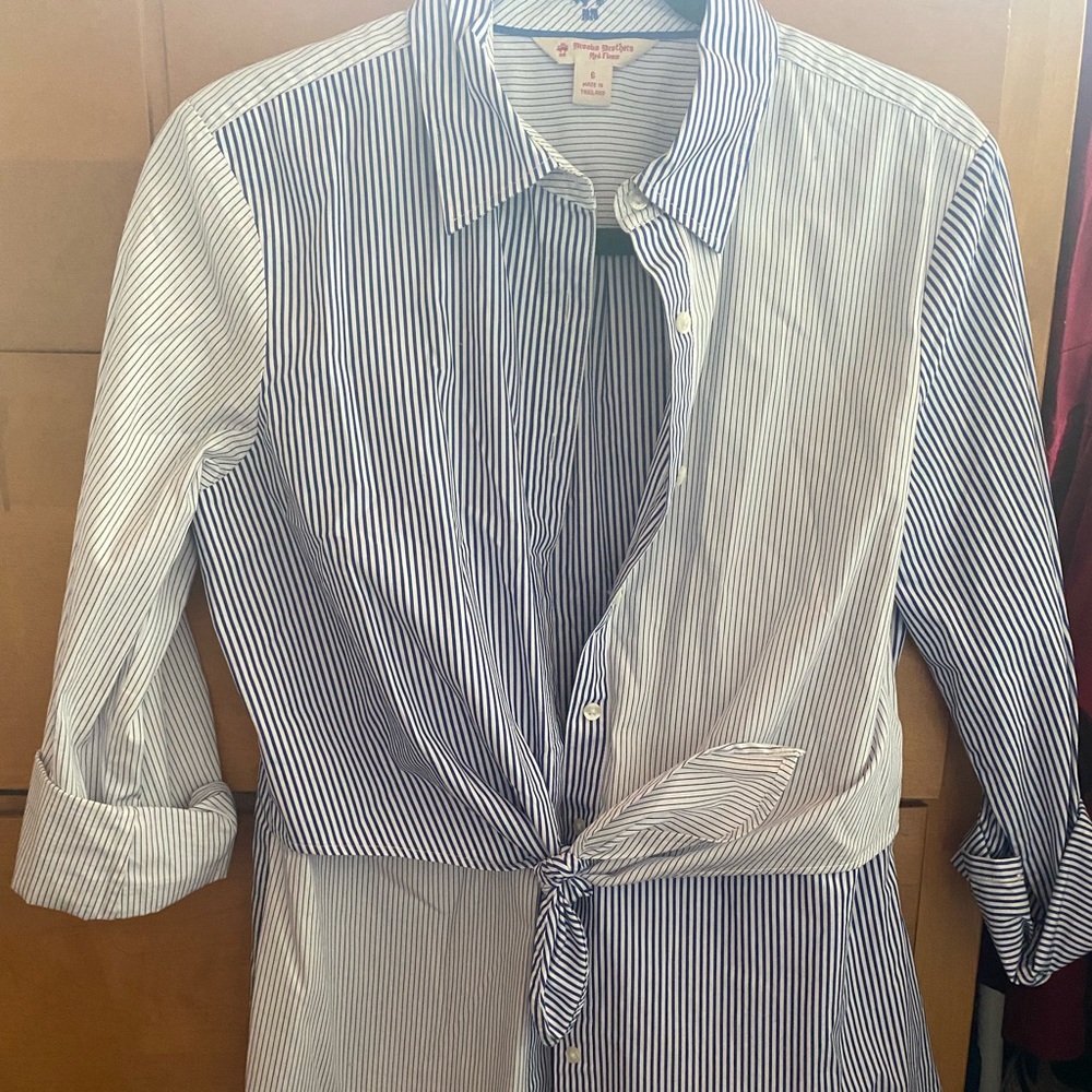 Brooks Brothers Striped Tie Waist Button Down Shirt